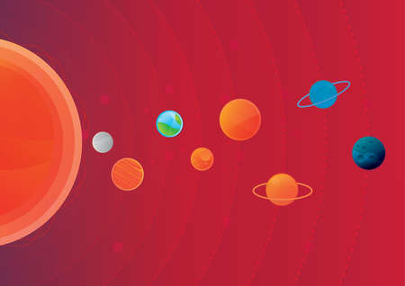 Colorful Solar System on galaxy  background vector illustration