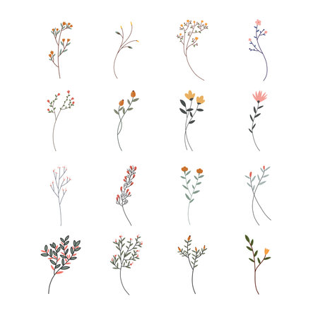 Colorful hand drawn flowers line artのイラスト素材