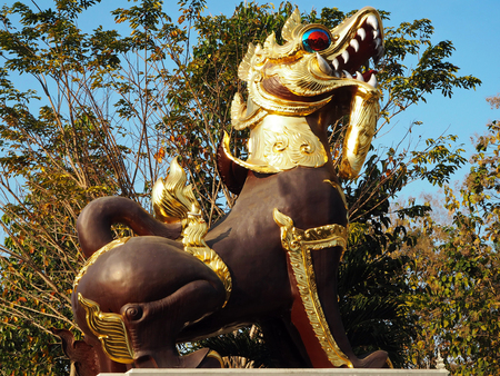 Traditional Lion Sculpture at the Temple's Entrance