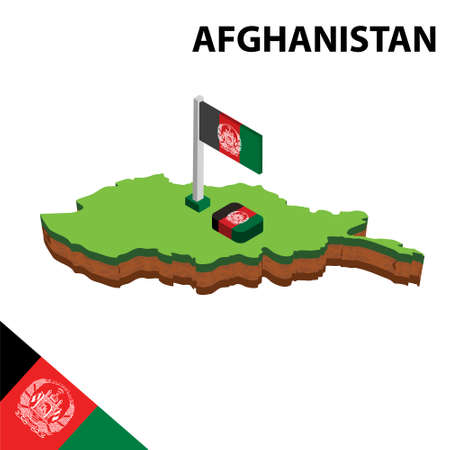 Isometric map and flag of Afghanistan. 3D isometric Vector Illustratioのイラスト素材
