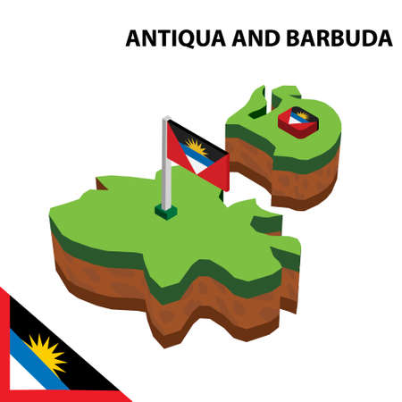 Isometric map and flag of Antigua and Barbuda.のイラスト素材