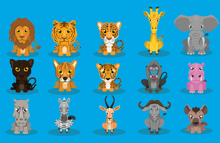 Wild Animal Cartoon Design Vector Setのイラスト素材