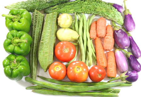 Fresh organic vegetables on a white background.の写真素材