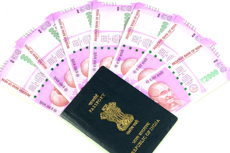 Indian Passport and Currencyの写真素材