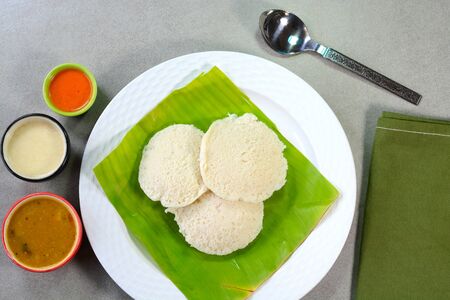 Idli sambar and chutney is a famous south indian breakfastの写真素材