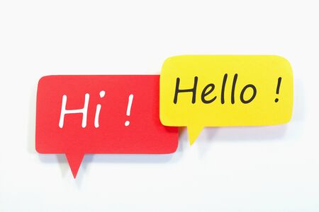 Hi and Hello text on speech bubblesの写真素材