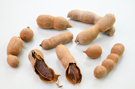 Raw tamarind on a white backgroundの写真素材