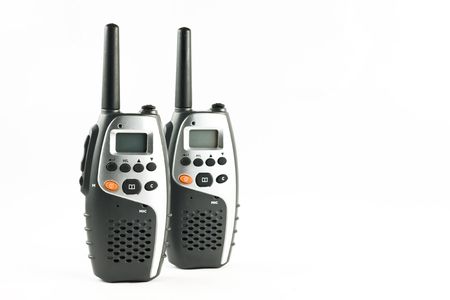 Two walkie talkies isolated on a white backgroundの写真素材