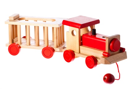 A funky old retro wooden train. Isolated over white with clipping path.の写真素材