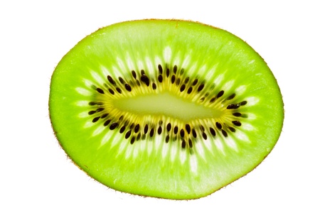 Fresh, juicy and vibrant slice of kiwi fruit isolated on white. With clipping pathの写真素材