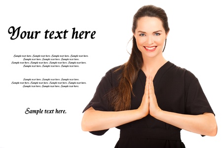 Isolated portrait of a beautiful young female message therapistの写真素材
