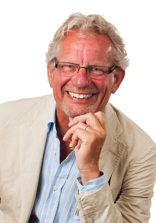 A close-up portrait of a friendly business man looking at camera  Isolated on white の写真素材