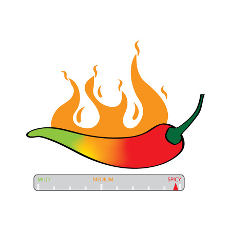 Illustration of chili spice meter different color stages green for mild yellow orange for medium and red for hotのイラスト素材