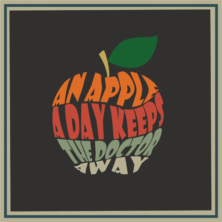Vintage apple word collage An apple a day keeps the doctor awayのイラスト素材