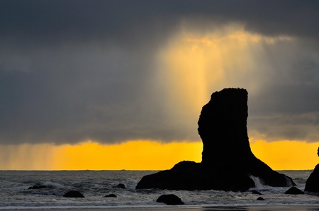 Shaft of light breaks through the cloud at Second Beachの写真素材