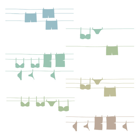 Underwear hanging on clothesline - vector illustrationのイラスト素材