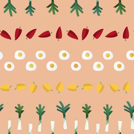 Peppers, leeks and eggs - vector background