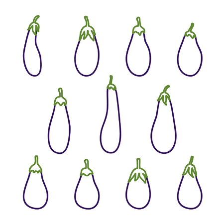 Set of outline eggplants vector illustrationのイラスト素材