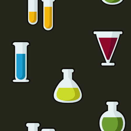 Laboratory glassware with colorful liquids - vector backgroundのイラスト素材