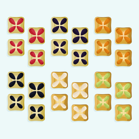 Set of feast pies with poppy seed, curd and jam filling - vector illustrationのイラスト素材