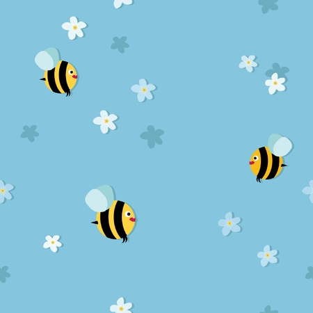 Bees flying between blossoms vector backgroundのイラスト素材