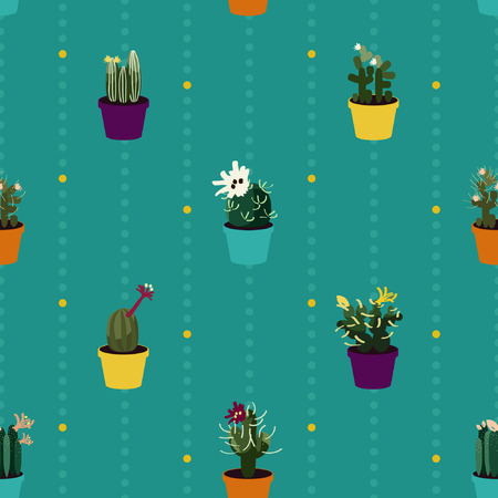 Blooming cacti plants - vector background