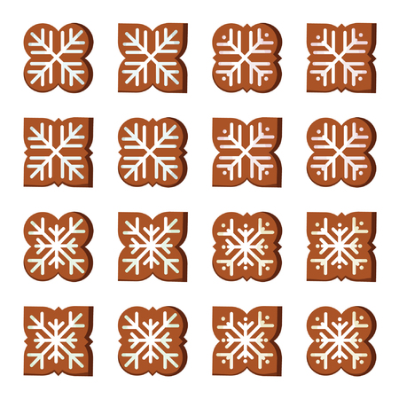 Set of gingerbread with sugar icing - vector illustrationのイラスト素材