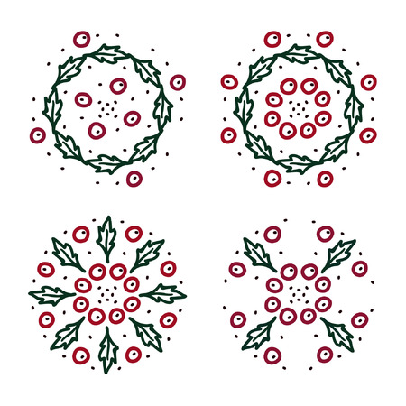 Set of outline holly tree decorations - vector illustrationのイラスト素材