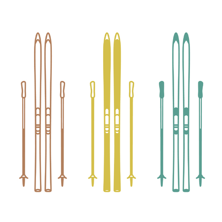 Set of cross-country skis with ski poles - vector illustrationのイラスト素材