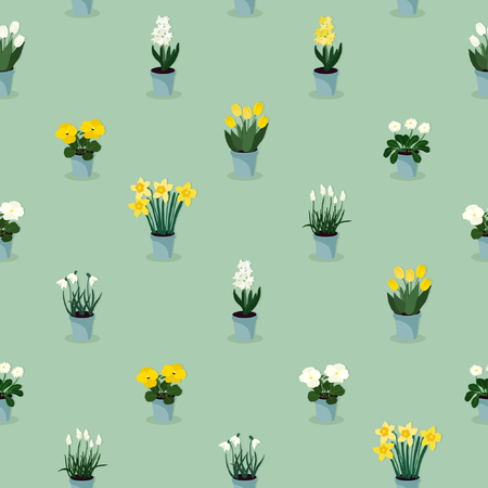 Spring flowers in flowerpots -  vector illustrationのイラスト素材