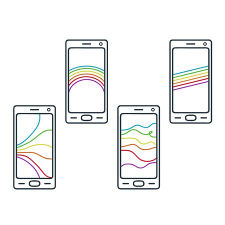 Outline smartphones with a rainbow drawing - vector illustrationのイラスト素材