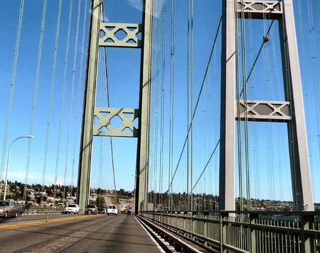Old and New Tacoma Narrows Bridgesの写真素材