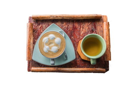 Cup of coffee and tea hot on white background.の写真素材