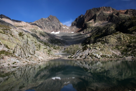 view from the lake Blanc on the wildlife reserve of the aiguilles rouge near Chamonixの写真素材