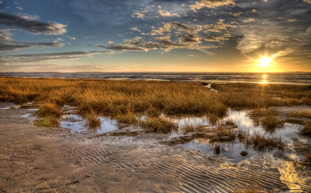 Beautiful sunset on the french coast during winter time.の写真素材