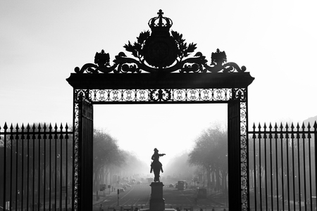 Statue of Louis XIV in front of the palace of Versailles, France.のeditorial素材