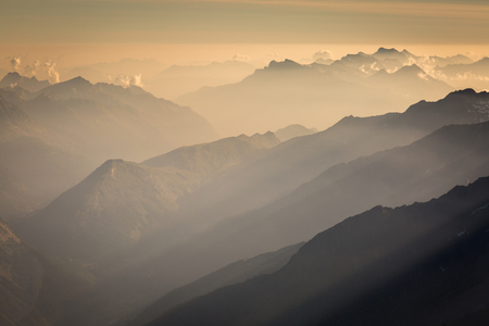 Beautiful sunset on the valley of Chamonix in the Alps.の写真素材