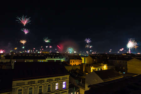 Fireworks above Vienna at years change captured with long exposureの写真素材