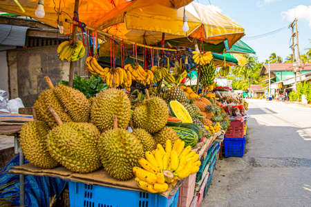 Thailand Streetmarket with fresh fruitsの写真素材