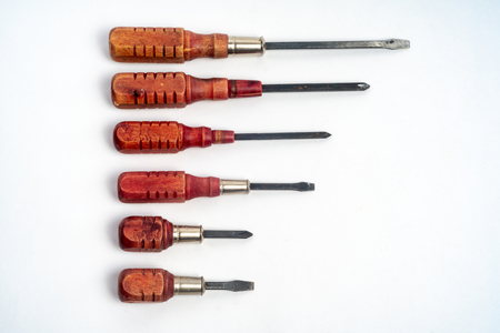 Wooden Handle, retro, vintage, old screwdriver set, pan and phillipsの写真素材