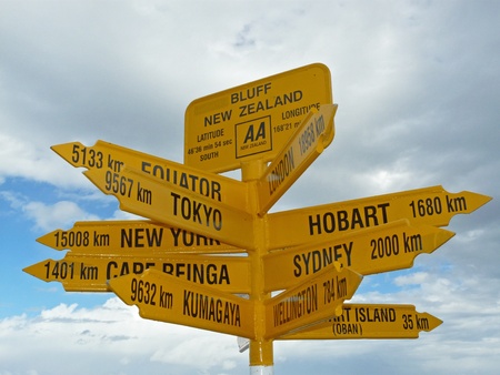 Sign in Stirling point, New Zealandの写真素材