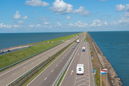 Afsluitdijk dam in Holland (Netherlands). Dam roadの写真素材