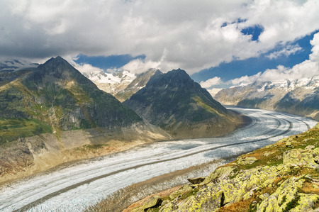 Aletsch glacier in Alps, summer in mountains, Switzerlandの写真素材