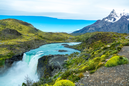 Salto Grande waterfall in national park Torres del Paine, Patagonia, Chile, South Americaの写真素材