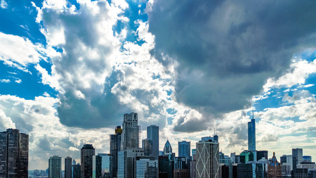 Chicago skyline aerial drone view from above, city of Chicago downtown skyscrapers and lake Michigan cityscape, Illinois, USAの写真素材