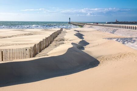 Beautiful dunes and beach coastline, sea landscape of Normandy coast, France, Europeの写真素材