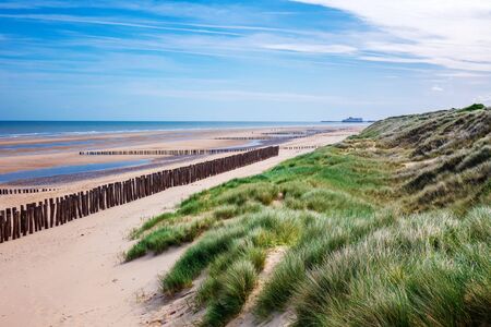 Beautiful dunes and beach coastline, sea landscape of Normandy coast, France, Europeの写真素材