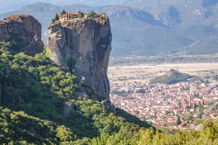 Meteora monasteries on mountain rocks, Holy Trinity Monastery, Greeceの写真素材