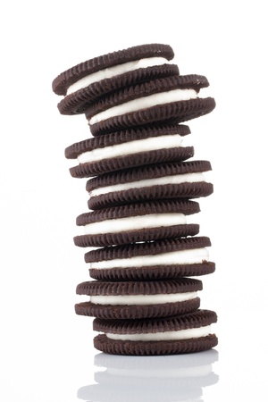 Stacks of cookies on white backgroundの写真素材