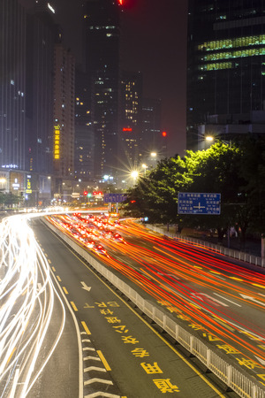 Urban road with light trailsのeditorial素材